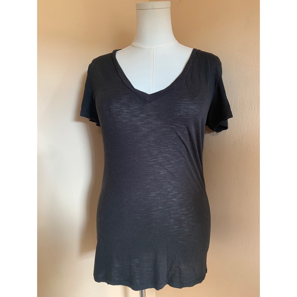 Marine Layer Womens V-Neck Short Sleeve Tee Shirt Black Supima Cotton Modal M